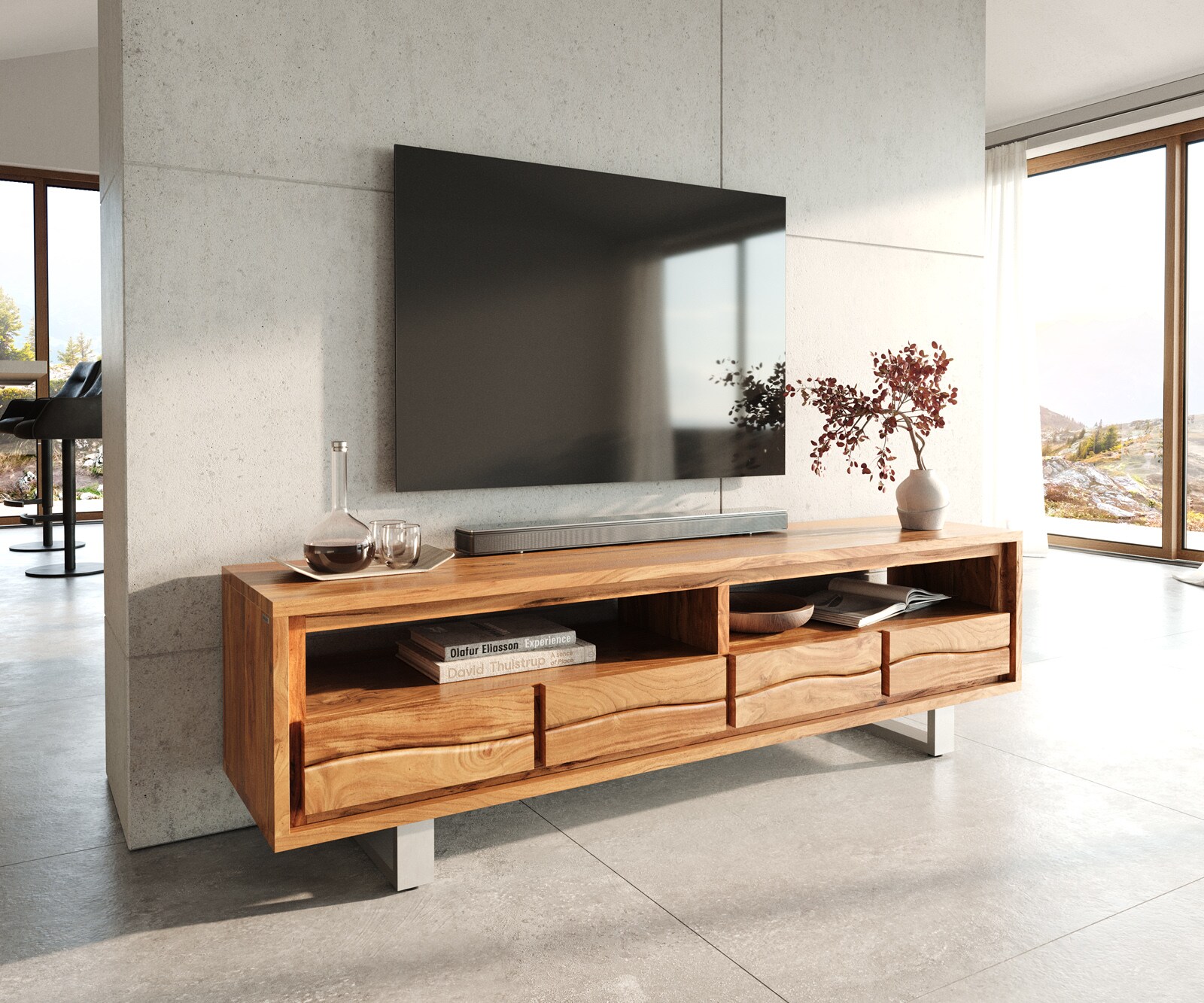 TV-meubel Live-Edge 190 cm acacia natuur 4 laden