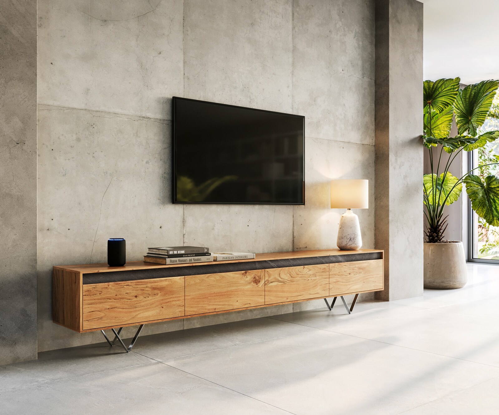 Tv-meubel Stonegrace 240 cm acacia natuur 4 deuren