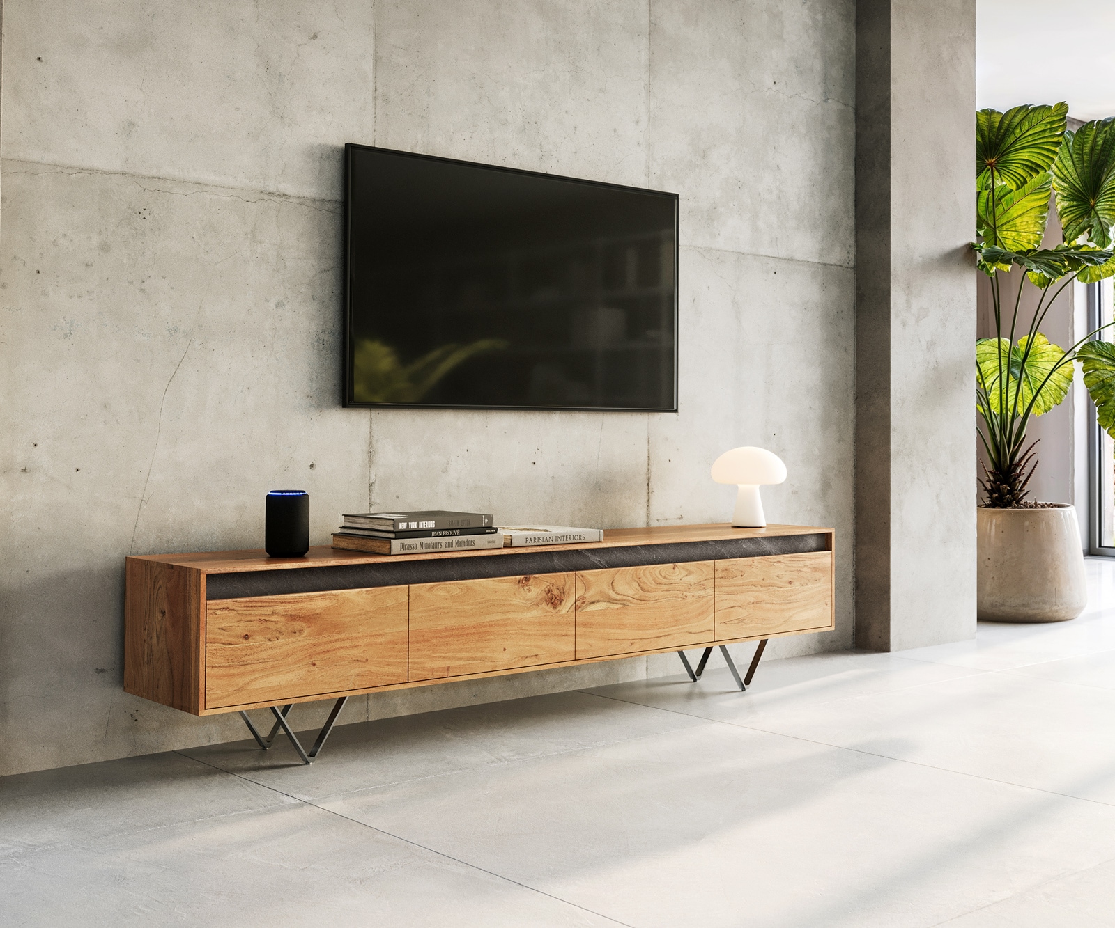 Designer-Tv-meubel Stonegrace 200 cm acacia natuur 4 laden